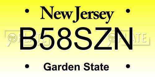 B58SZN New Jersey License Plate