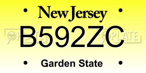 B592ZC New Jersey License Plate