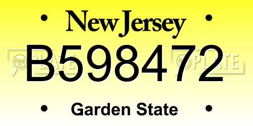 B598472 New Jersey License Plate