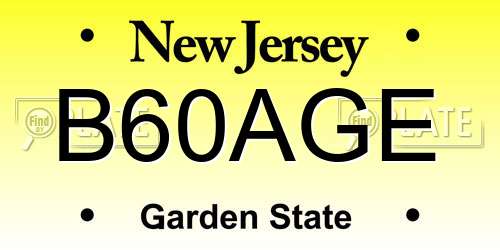 B60AGE New Jersey License Plate