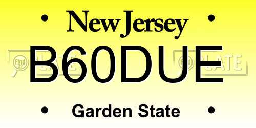 B60DUE New Jersey License Plate