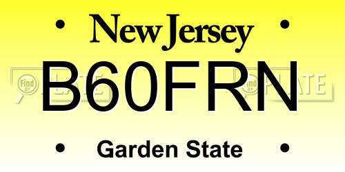 B60FRN New Jersey License Plate