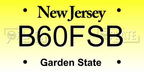 B60FSB New Jersey License Plate