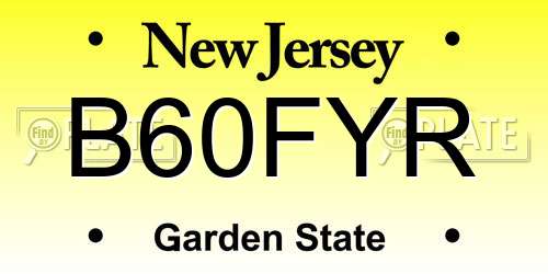 B60FYR New Jersey License Plate
