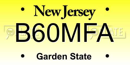 B60MFA New Jersey License Plate