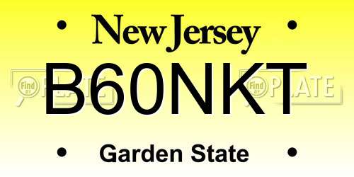 B60NKT New Jersey License Plate