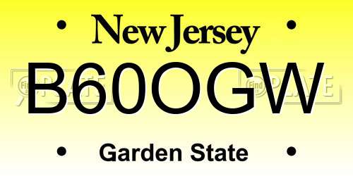 B60OGW New Jersey License Plate