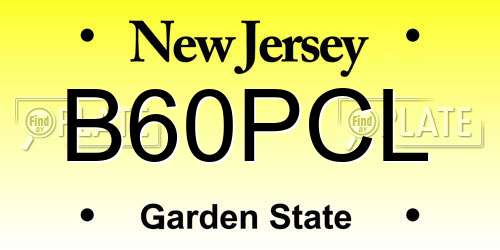B60PCL New Jersey License Plate