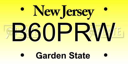 B60PRW New Jersey License Plate