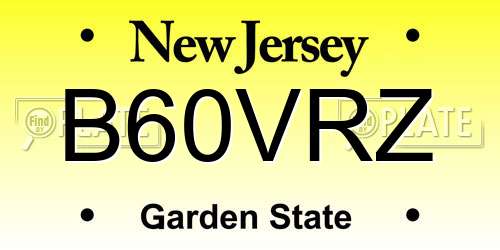B60VRZ New Jersey License Plate