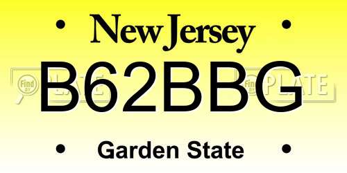 B62BBG New Jersey License Plate