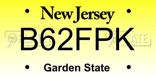 B62FPK New Jersey License Plate