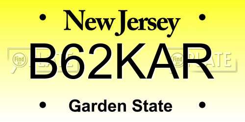 B62KAR New Jersey License Plate