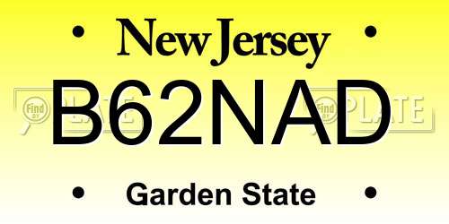 B62NAD New Jersey License Plate