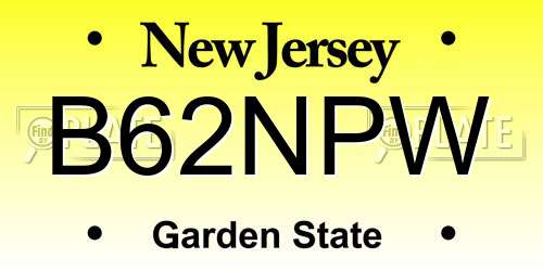 B62NPW New Jersey License Plate