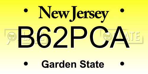 B62PCA New Jersey License Plate