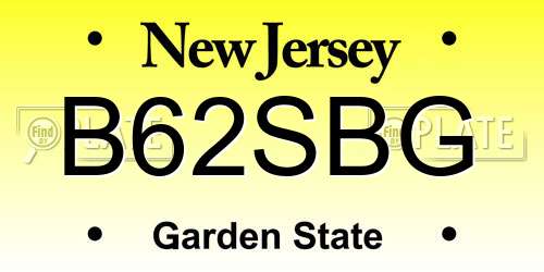B62SBG New Jersey License Plate