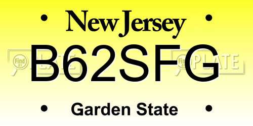 B62SFG New Jersey License Plate