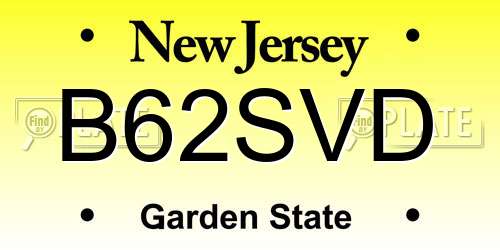 B62SVD New Jersey License Plate