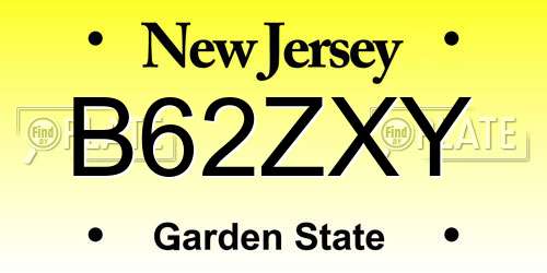 B62ZXY New Jersey License Plate