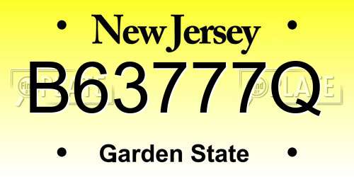 B63777Q New Jersey License Plate