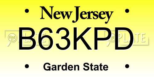B63KPD New Jersey License Plate