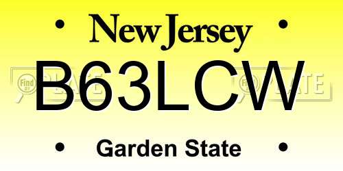 B63LCW New Jersey License Plate