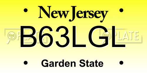 B63LGL New Jersey License Plate