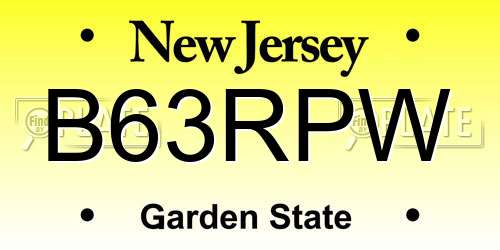 B63RPW New Jersey License Plate