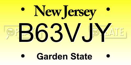 B63VJY New Jersey License Plate