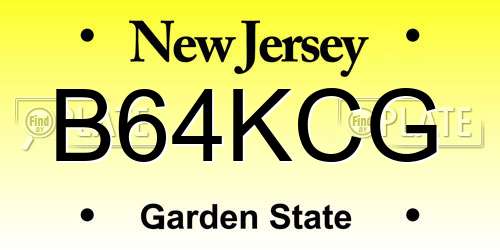 B64KCG New Jersey License Plate