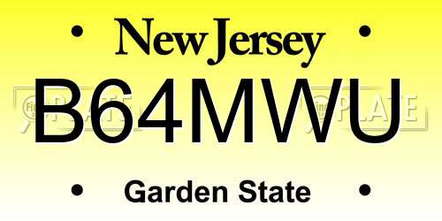 B64MWU New Jersey License Plate