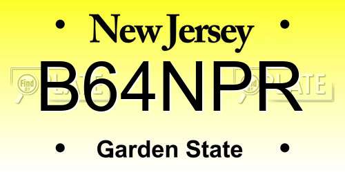 B64NPR New Jersey License Plate