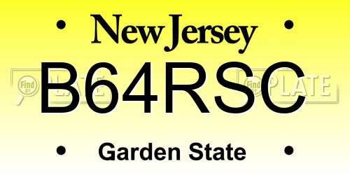 B64RSC New Jersey License Plate