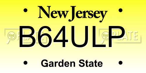 B64ULP New Jersey License Plate