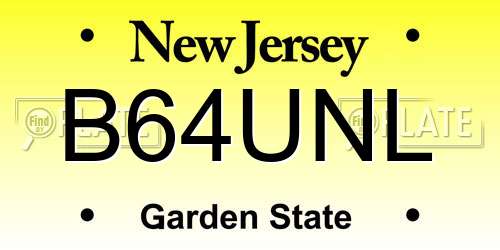 B64UNL New Jersey License Plate