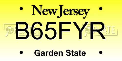 B65FYR New Jersey License Plate