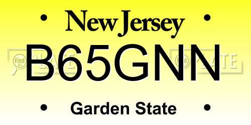 B65GNN New Jersey License Plate