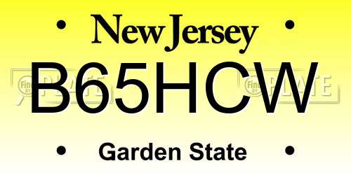 B65HCW New Jersey License Plate