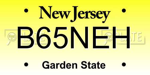 B65NEH New Jersey License Plate