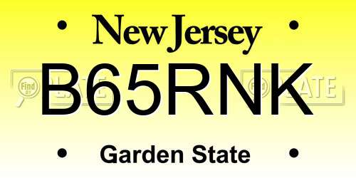 B65RNK New Jersey License Plate