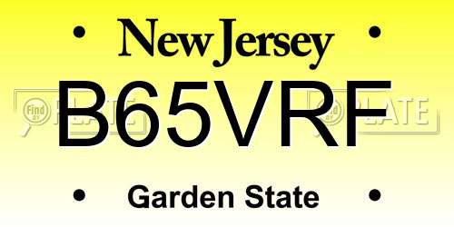B65VRF New Jersey License Plate