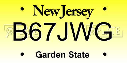 B67JWG New Jersey License Plate