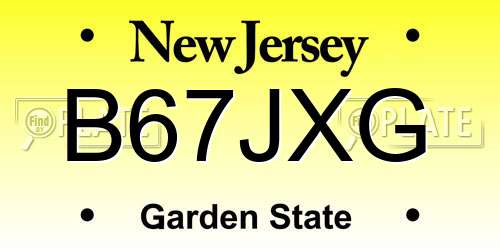 B67JXG New Jersey License Plate
