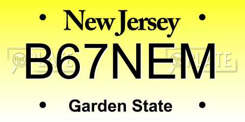 B67NEM New Jersey License Plate