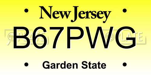 B67PWG New Jersey License Plate