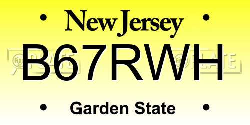 B67RWH New Jersey License Plate