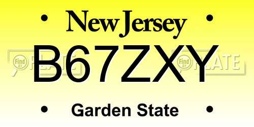 B67ZXY New Jersey License Plate