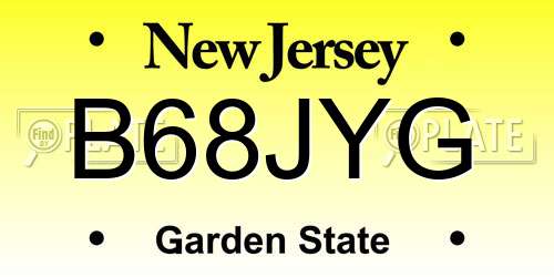 B68JYG New Jersey License Plate