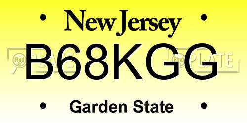 B68KGG New Jersey License Plate